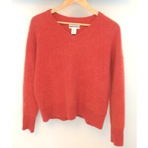 Rachel Zoe Sweater Women's Small Luxury 100% 2-Ply Cashmere V neck Orange Soft